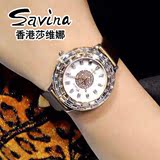 香港Savina专柜正品气质时尚镶钻石英女表真皮带时尚水钻女腕表