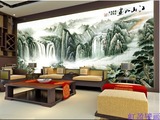 现代中式办公室客厅超大型山水风景画国画电视沙发背景无纺布墙纸
