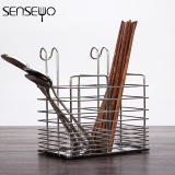 厨房挂式沥水筷子筒 创意挂立两用 304不锈钢筷架刀叉架筷笼筷筒
