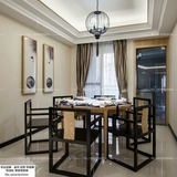 新中式餐桌圆桌客厅样板房酒店会所水曲柳实木餐桌椅组合家具定制