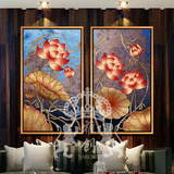 雅创装饰画 油画东南亚泰式荷花客厅有框挂画金箔画纯手绘玄关画