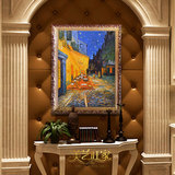 临摹世界名画梵高夜晚咖啡座正品手绘油画客厅玄关竖版装饰画促销