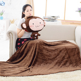 卡通猴子保暖手捂加厚空调毯抱枕两用被子三合一车用靠垫毯午睡枕