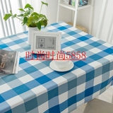 北欧宜家蓝白格子桌布条纹色织布艺餐厅桌布茶几布台布长方形盖巾