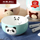 韩国卡通可爱饭碗筷陶瓷创意家用儿童甜品米饭小碗餐具套装4碗4勺