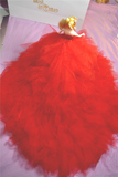 奢华芭比娃娃的红色结婚纱拖尾生日礼物品新娘可儿公主闺蜜送头纱