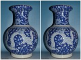 F古董古玩老瓷器收藏 大清代青花冰梅缠枝莲龙纹花瓶一对 包老