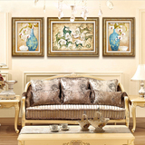 欧式沙发背景墙装饰画客厅三联发财鹿有框挂画现代美简约卧室壁画