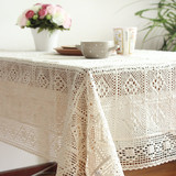 美式乡村仿手工钩针森林系蕾丝桌布棉线罩布沙发巾茶几垫 多尺寸