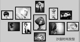 时尚人物黑白彩色发型照片墙美发发廊无框装饰画现代创意组合挂画