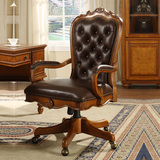 幽木可诗总裁电脑椅子头层真皮美式转椅正品全实木欧式书房电脑椅