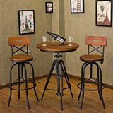美式铁艺升降吧台椅实木复古咖啡厅桌椅简约高脚凳子创意酒吧桌椅