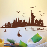 墙贴纸贴画客厅书房墙壁装饰欧美风格纽约时尚城市剪影自由女神像