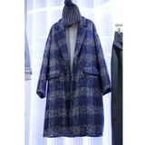 韩国代购2015秋冬复古英伦中长款格子羊毛呢大衣显瘦呢子外套 女