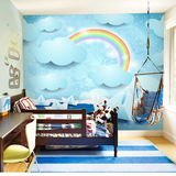 卡通彩虹吊顶壁纸蓝天白云早教墙纸幼儿园主题儿童房大型壁画墙布