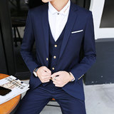 秋季新款韩版修身男士小西装套装英伦青年纯色商务职业西服三件套