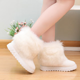 冬季狐狸毛毛白色雪地靴女短靴保暖靴子防滑松糕厚底套筒雪地女鞋