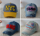 包邮春夏季韩版潮款儿童棒球帽子可爱男孩女孩牛仔布鸭舌帽嘻哈帽