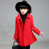 韩版公主气质女童毛呢大衣中长外套保暖红色新年装过年中大儿童装