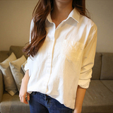 白衬衫女式长袖春秋季韩版棉麻宽松大码休闲衬衣女装开衫