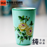创意复古陶瓷水杯情侣礼品手绘洗漱牙刷瓷器杯冰裂茶杯促销包邮