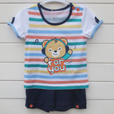 促销 婴姿坊男童装夏装新款 宝宝纯棉时尚彩间短袖二件套装8205