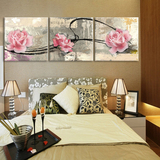 现代沙发背景墙三联简约装饰挂画无框拼画可定制冰晶玻璃花卉壁画
