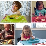 Galaxy婴幼儿宝宝卡通硅胶餐垫折叠防水围嘴吃饭围兜儿童分格餐盘