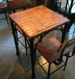 乡村小方桌休闲铁艺实木吧台咖啡厅餐桌椅复古酒吧餐桌椅组合美式