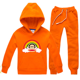 儿童橙色套装 男女童大小童宝宝冬款加绒卫衣 儿童孩子运动上衣