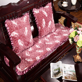 实木沙发垫带靠背 加厚海绵三人长椅垫组合沙发坐垫子冬季毛绒红
