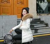 2015年冬新款修身韩版中长款白鸭绒大毛领女潮带帽羽绒服保暖外套
