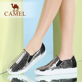 Camel/骆驼女鞋时尚休闲2016夏季新款牛皮镂空套脚乐福鞋平跟女鞋