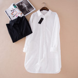 韩版 女款白色衬衣宽松衬衫棉麻长袖大码中长款上衣外套衬衫 潮流