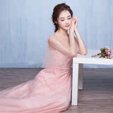 结婚晚礼服2016新款春季韩粉色宴会主持人礼服女长款修身连衣裙