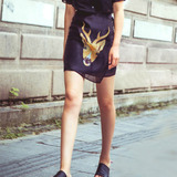 2016夏韩版新款不规则修身显瘦一步裙欧根纱定位印花包臀半身短裙