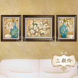 美式客厅装饰画 欧式挂画沙发背景墙画有框壁画油画 发财鹿三联价