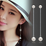 明星同款耳钉925纯银耳耳环女 韩国简约长款珍珠两用耳线银防过敏
