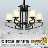 新中式吊灯客厅铁艺卧室灯 蜡烛台餐厅吊灯工业复古玻璃灯罩灯具