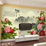 大型壁画电视背景客厅沙发卧室墙纸现代中式玄关壁纸牡丹山水花鸟