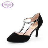 哈森/harson 优雅丁字扣带水钻尖头高跟女单鞋HS49095