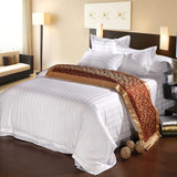 妮科宾馆酒店布草床上用品 全棉纯白色加密加厚被套 纯棉缎条被罩