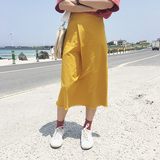 MISSQ 夏季2016新款高腰棉麻流苏半身裙中长款简约包臀裙a字裙