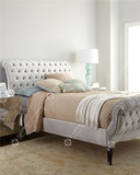 微白简约欧式布艺实木双人床 新古典后现代美式卧室家具 地中海