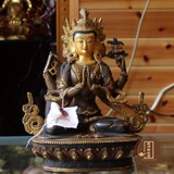 藏传佛教品尼泊尔进口7寸 青铜镀金 纯铜 四臂观音 观音菩萨 佛像