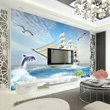 地中海风格壁纸 无缝3d立体大型壁画 沙滩海景客厅电视背景墙纸