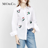 MO&Co.花朵刺绣长袖衬衫女中长款 moco休闲不规则上衣MA162SHT40