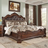 特价预售美国家具样式国王软靠床 美式实木床皮包床雕花床1.8定做