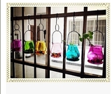创意水培瓶子盆栽植物容器水培瓶可悬挂花瓶吊篮瓶彩色玻璃烛台