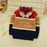 秋装儿童装男童纯棉长袖毛衣宝宝羊绒假两件套头针织衫外套中小童